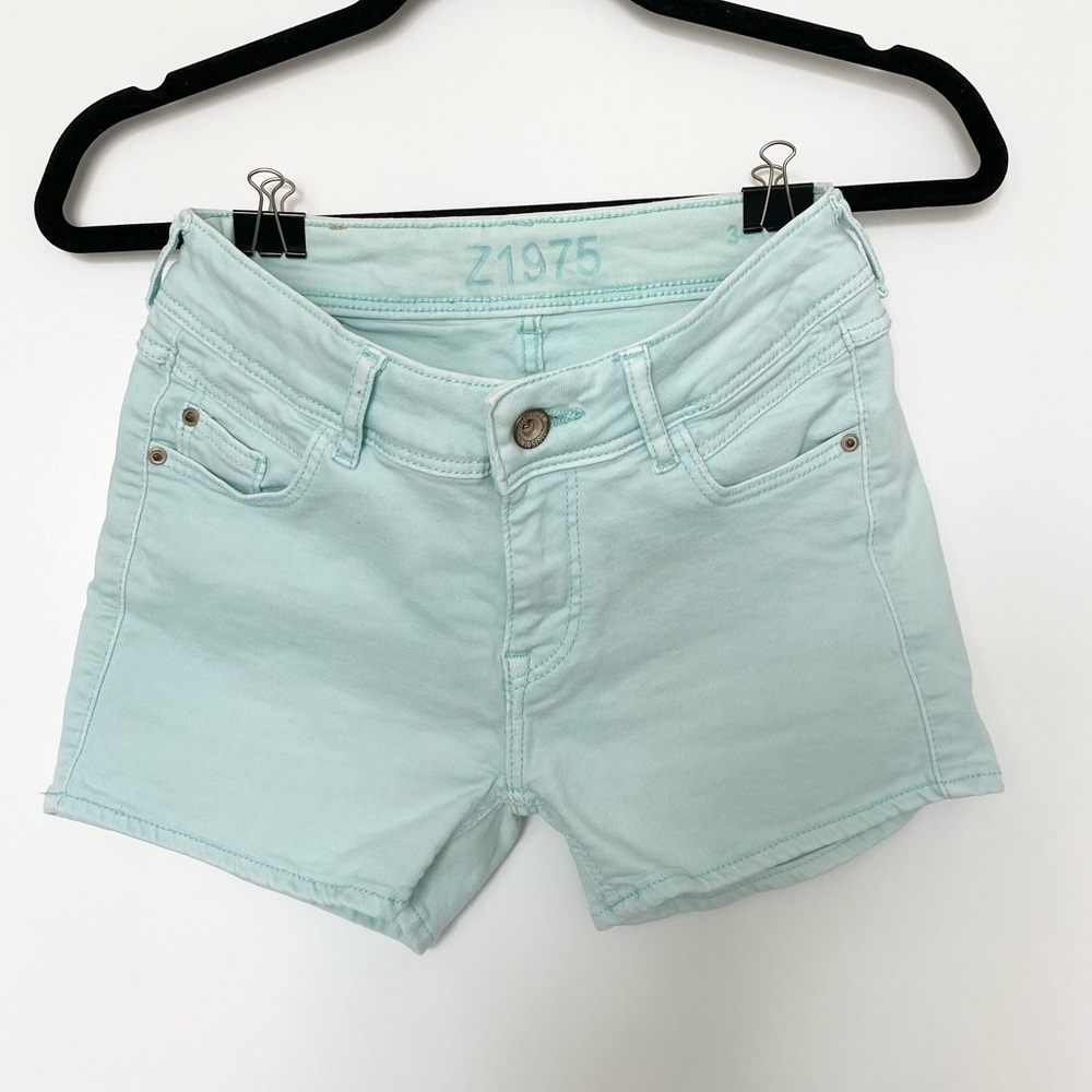 ZARA Mid Rise Jean Shorts Mint Green